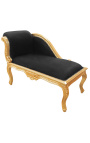 Louis XV chaise longue black velvet fabric and gold wood - 15