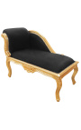 Louis XV chaise longue zwarte fluwelen stof en goud hout