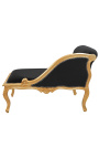 Louis XV Chaiselongue aus schwarzem Samtstoff und goldenem Holz