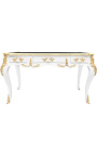 Grande mesa barroca branca estilo Louis XV, 3 gavetas