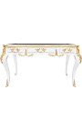 Grand bureau baroque de style Louis XV blanc, 3 tiroirs