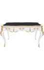 Grand bureau baroque de style Louis XV blanc, 3 tiroirs