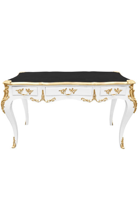 Veľký stôl barok Louis XV štýl s 3 zásuvkami, biele, zlaté bronzové - 1