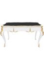 Grand bureau baroque de style Louis XV blanc, 3 tiroirs