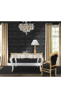 Veľký stôl barok Louis XV štýl s 3 zásuvkami, biele, zlaté bronzové - 8