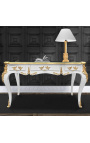 Grand bureau baroque de style Louis XV blanc, 3 tiroirs