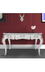 Grand bureau baroque de style Louis XV blanc, 3 tiroirs