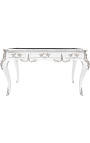 Grand bureau baroque de style Louis XV blanc, 3 tiroirs