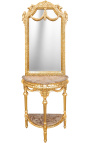 hälften hälften-rund konsol med spegel förgyllt trä och beige marmor