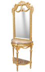hälften hälften-rund konsol med spegel förgyllt trä och beige marmor
