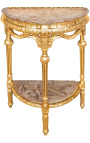 Consola de mitja lluna amb mirall d'estil barroc de fusta daurada i marbre beix