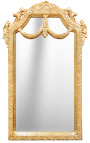 Console de meia lua com espelho de estilo barroco em madeira dourada e mármore bege