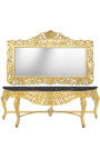 Consola foarte mare cu oglinda din lemn aurit baroc si marmura neagra