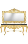 Enorme console avec miroir de style baroque en bois doré et marbre noir