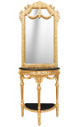 jumătate-consola rotunda cu oglinda de lemn si marmur negru