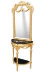 halvdel-rund konsol med spejl barok gilt træ og sort marmor