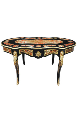 Large desk "violonné" style Napoleon III Boulle marquetry