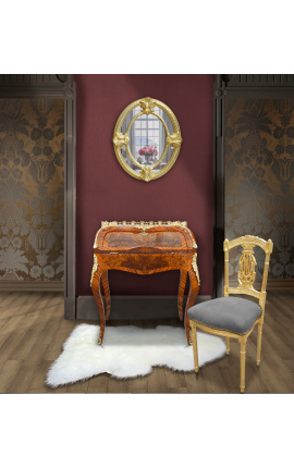 Mesa Scriban estilo Luís XV com marchetaria e bronzes