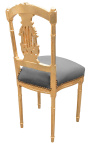 Harpstoel met grijze fluwelen stof en goudkleurig hout