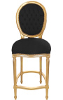 Bar chair Louis XVI style pompon black velvet fabric and gold wood