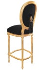 Barová stolička v štýle pompon z čiernej zamatovej látky a zlatého dreva v štýle Louis XVI