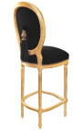 Baro kėdė Louis XVI stiliaus pomponinis juodas aksominis audinys ir aukso mediena