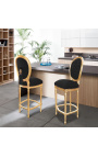Barska stolica u stilu Louisa XVI. pompon crna baršunasta tkanina i zlatno drvo