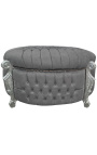 Pyöreä barokkitallennuspenkki harmaalla sametti, jossa on strassit ja hopea lehti - 5