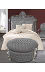 Apaļš baroka uzglabāšanas stends pelēkā samta ar rhinestones un sudraba lapu koka - 3