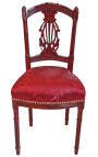 Krzesło Harfa w stylu Ludwika XVI z czerwoną satynową tkaniną i drewnem w kolorze mahoniu