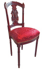 Cadeira harpa de cetim vermelho e madeira de mogno