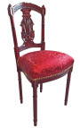 Chaise harpe satiné rouge et bois acajou