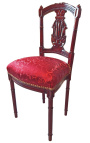 Harp chair Louis XVI style with red satin fabric and mahogany teinted wood color