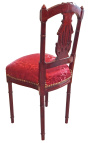 Καρέκλα άρπας στιλ Λουδοβίκου XVI με κόκκινο σατέν ύφασμα και χρώμα ξύλου βαμμένο σε μαόνι