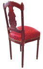 Harp chair Louis XVI style with red satin fabric and mahogany teinted wood color