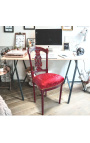 Cadira d'arpa de setí vermell i fusta de caoba