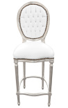 Chaise de bar de style Louis XVI simili cuir blanc et bois argent
