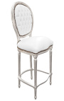 Bar chair Louis XVI style white faux leather and silver wood