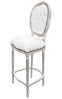 Cadira de bar d'estil Lluís XVI imitació de pell blanca i fusta platejada