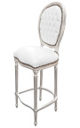 Silla de bar Louis XVI estilo piel blanca y madera de plata