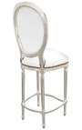 Бар стол Луи XVI в стил бяла изкуствена кожа и сребристо дърво