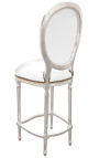 Silla de bar Louis XVI estilo piel blanca y madera de plata