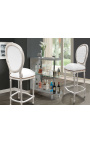 Bar chair Louis XVI style white faux leather and silver wood
