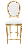 Barstol Louis XVI stil hvitt skinn og gulltre