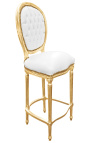 Sedia da bar in stile Luigi XVI in ecopelle bianca e legno dorato