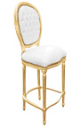 Silla de bar Louis XVI estilo piel blanca y madera de oro