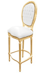 Silla de bar Louis XVI estilo piel blanca y madera de oro