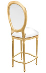Bar chair Louis XVI style white faux leather and gold wood