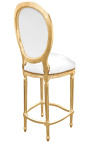 Silla de bar Louis XVI estilo piel blanca y madera de oro