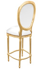 Καρέκλα μπαρ σε στυλ Louis XVI λευκή δερματίνη και χρυσό ξύλο